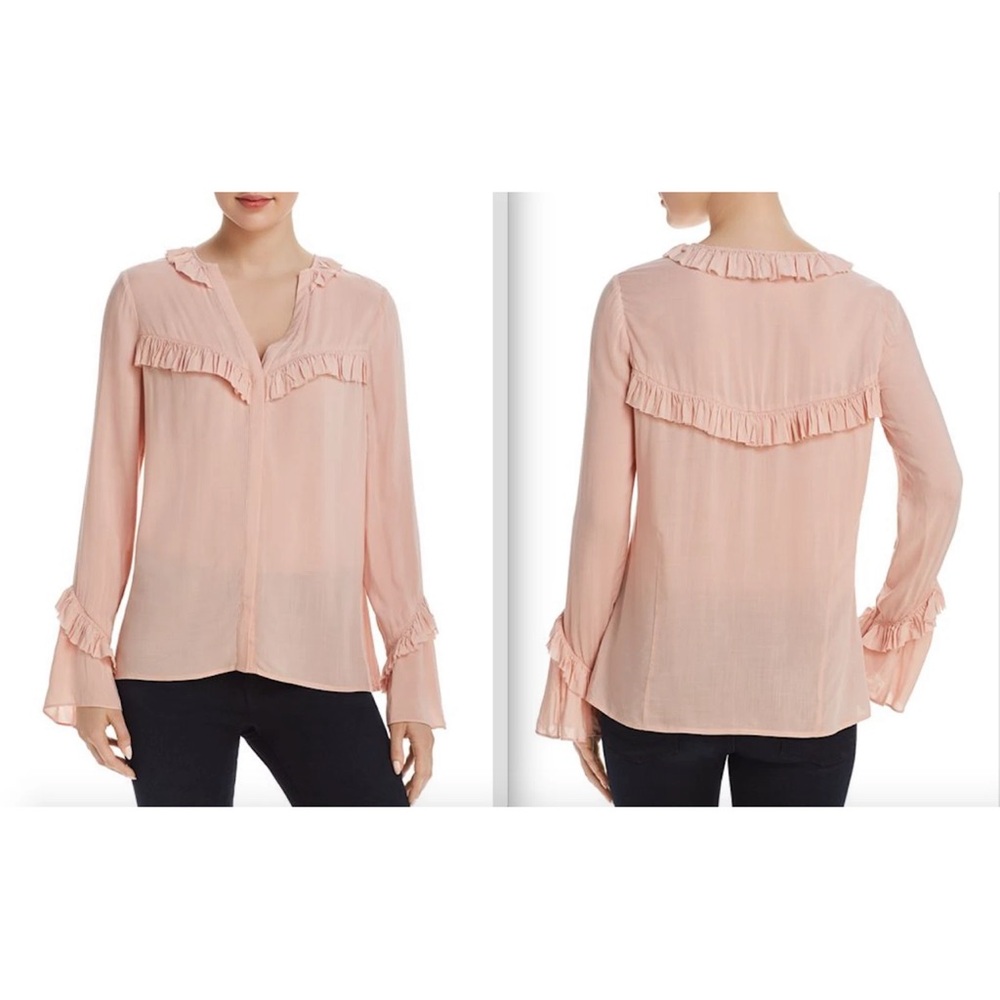 PAIGE WOMEN'S “MONTEL” V-NECK RUFFLED BLOUSE Top MISTY‎ ROSE Relaxed Medium